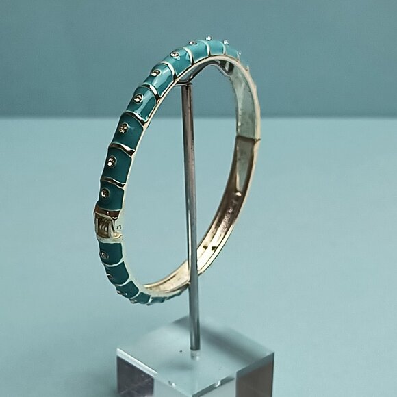 NORDSTROM Sequin Enamel Hinge Bangle Bracelet Clamper Turquoise Silver Tone - Picture 4 of 7